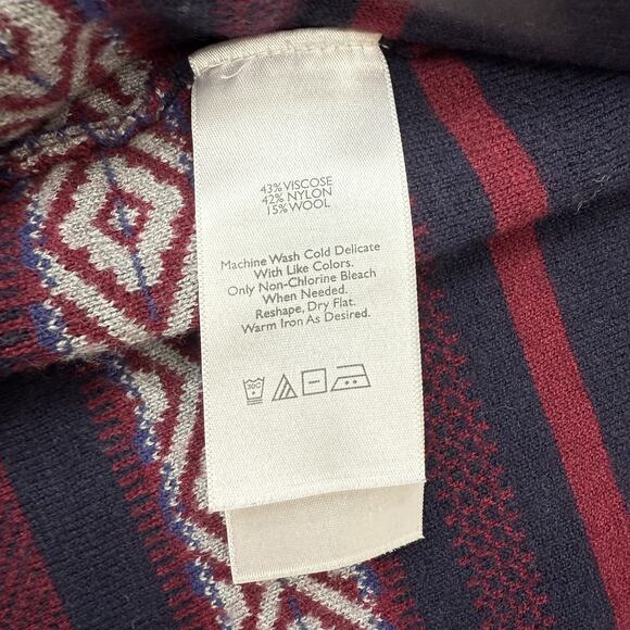 Eddie Bauer Sweater Womens Small Navy Red Open Front Cardigan Aztec Wool Blend - Picture 5 of 8